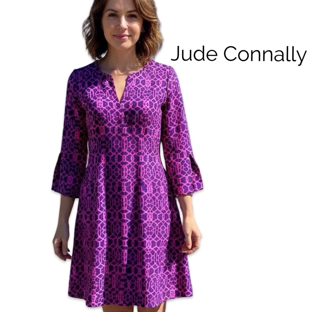 Jude Connally Megan Tunic Dress Womens Small Pink Garden Lattice USA Golf Preppy